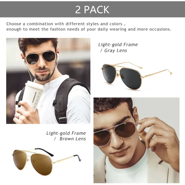 SUNGAIT Aviator Polarized Sunglasses UV400 Protection for Men Women Vintage Retro Style2 Pack Polarizedlightgold GraylightgoldBrown