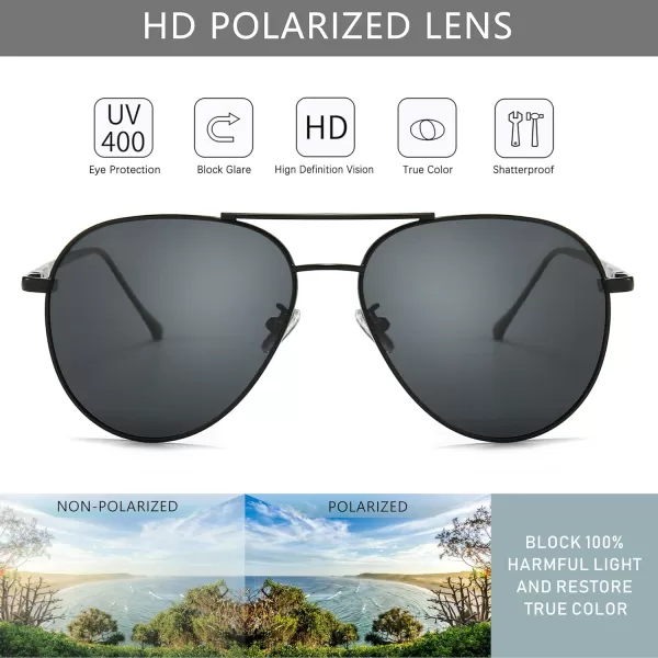 SUNGAIT Aviator Polarized Sunglasses UV400 Protection for Men Women Vintage Retro StyleBlack Frame Gray Lens 60