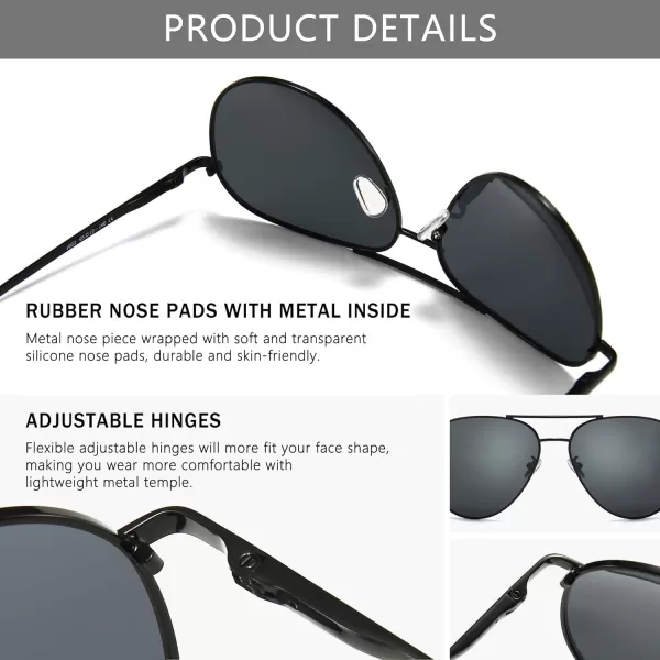 SUNGAIT Aviator Polarized Sunglasses UV400 Protection for Men Women Vintage Retro StyleBlack Frame Gray Lens 60