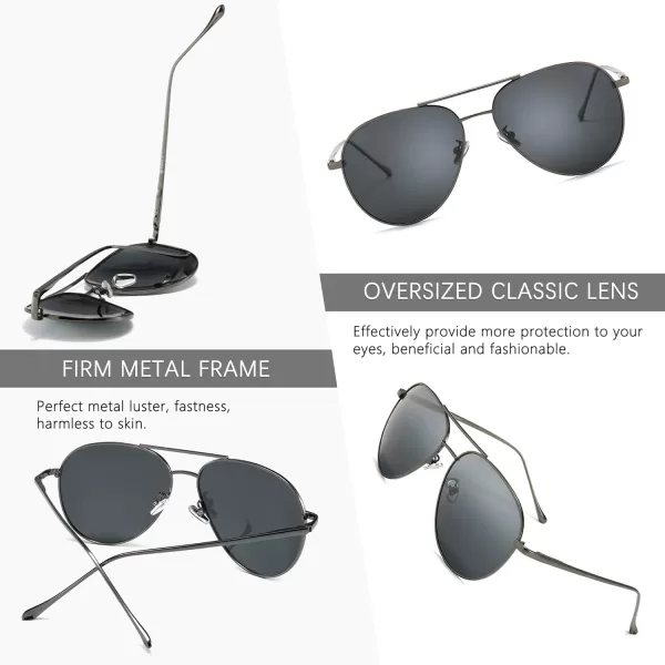 SUNGAIT Aviator Polarized Sunglasses UV400 Protection for Men Women Vintage Retro StyleGunmetal FramePolarized Gray Lens 60