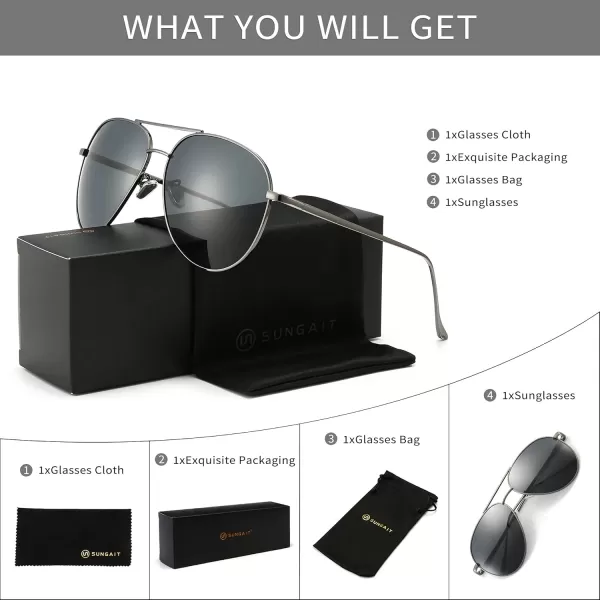 SUNGAIT Aviator Polarized Sunglasses UV400 Protection for Men Women Vintage Retro StyleGunmetal FramePolarized Gray Lens 60