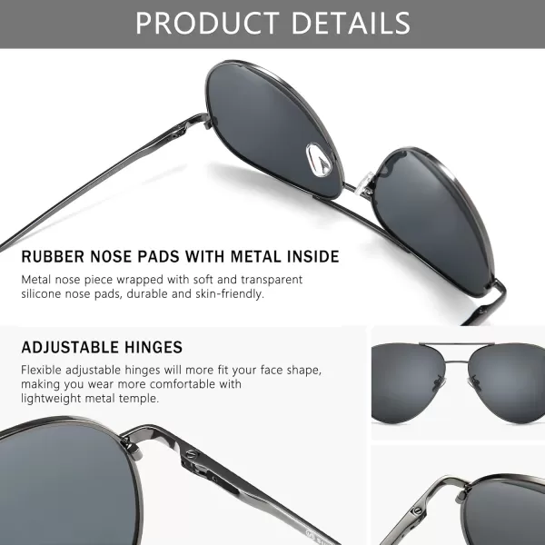 SUNGAIT Aviator Polarized Sunglasses UV400 Protection for Men Women Vintage Retro StyleGunmetal FramePolarized Gray Lens 60