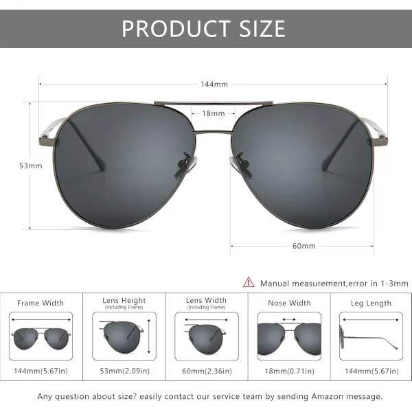 SUNGAIT Aviator Polarized Sunglasses UV400 Protection for Men Women Vintage Retro StyleGunmetal FramePolarized Gray Lens 60