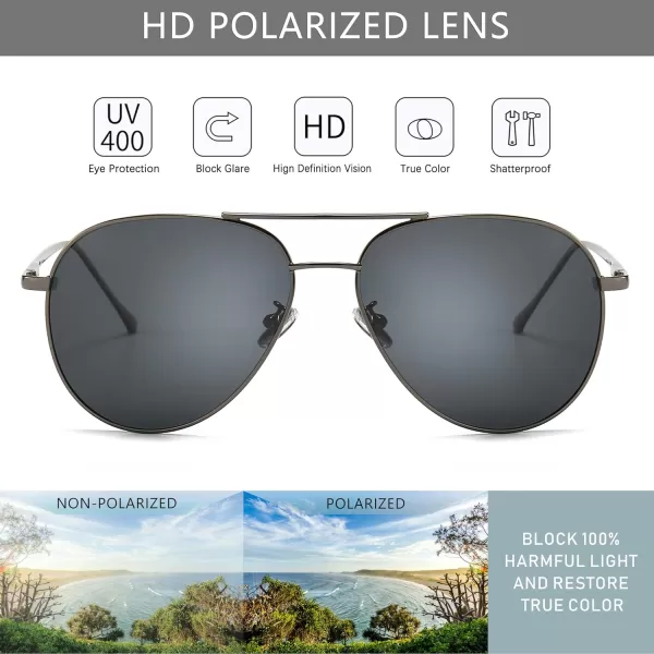 SUNGAIT Aviator Polarized Sunglasses UV400 Protection for Men Women Vintage Retro StyleGunmetal FramePolarized Gray Lens 60