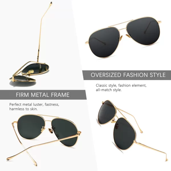 SUNGAIT Aviator Polarized Sunglasses UV400 Protection for Men Women Vintage Retro StyleLightgold FrameGray Lens  60
