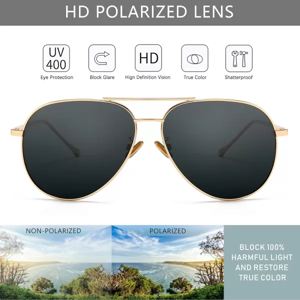 SUNGAIT Aviator Polarized Sunglasses UV400 Protection for Men Women Vintage Retro StyleLightgold FrameGray Lens  60