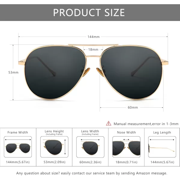 SUNGAIT Aviator Polarized Sunglasses UV400 Protection for Men Women Vintage Retro StyleLightgold FrameGray Lens  60