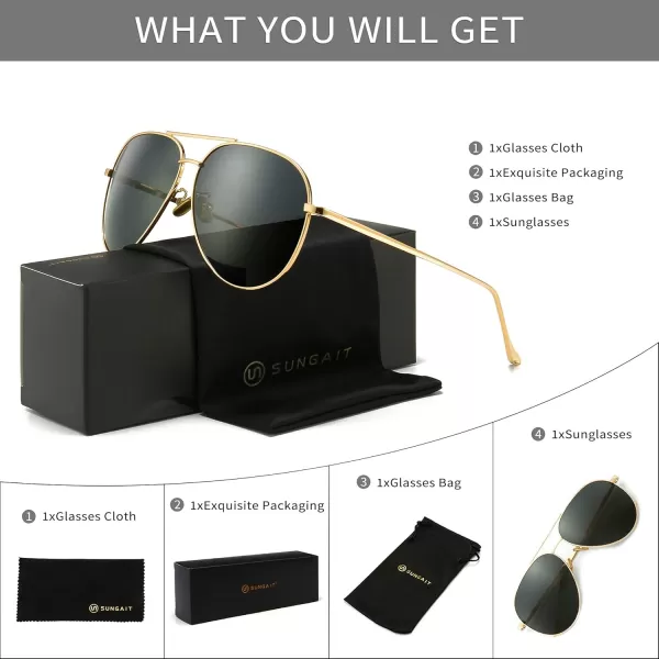 SUNGAIT Aviator Polarized Sunglasses UV400 Protection for Men Women Vintage Retro StyleLightgold FrameGray Lens  60