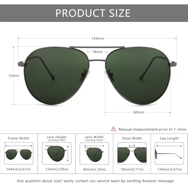SUNGAIT Aviator Polarized Sunglasses UV400 Protection for Men Women Vintage Retro StylePolarized Green LensGunmetal Frame  60