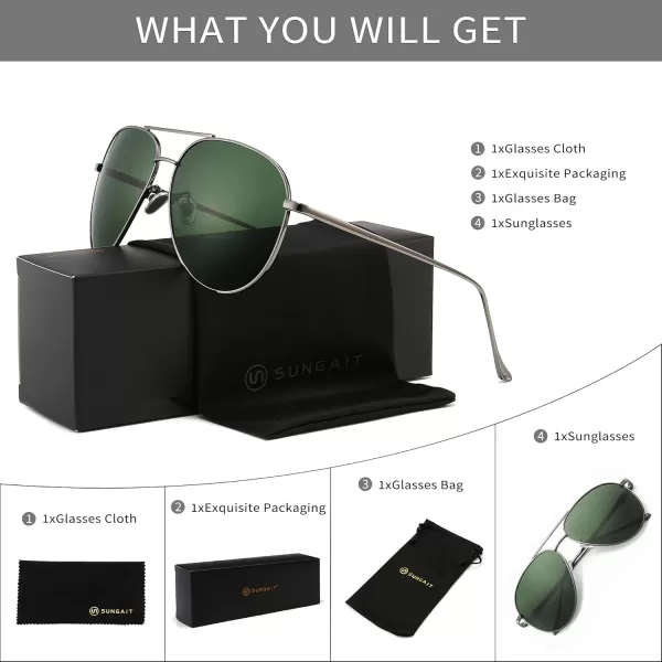 SUNGAIT Aviator Polarized Sunglasses UV400 Protection for Men Women Vintage Retro StylePolarized Green LensGunmetal Frame  60