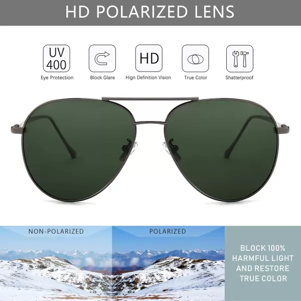 SUNGAIT Aviator Polarized Sunglasses UV400 Protection for Men Women Vintage Retro StylePolarized Green LensGunmetal Frame  60