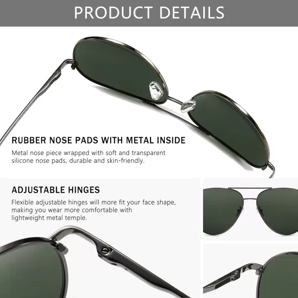 SUNGAIT Aviator Polarized Sunglasses UV400 Protection for Men Women Vintage Retro StylePolarized Green LensGunmetal Frame  60