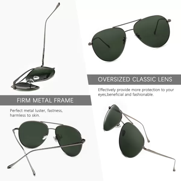 SUNGAIT Aviator Polarized Sunglasses UV400 Protection for Men Women Vintage Retro StylePolarized Green LensGunmetal Frame  60