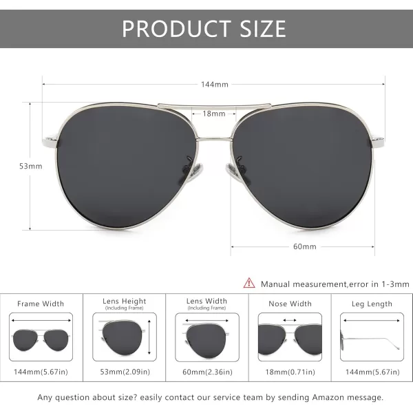 SUNGAIT Aviator Polarized Sunglasses UV400 Protection for Men Women Vintage Retro StyleSilver FrameNonmirrored Grey Lens  60