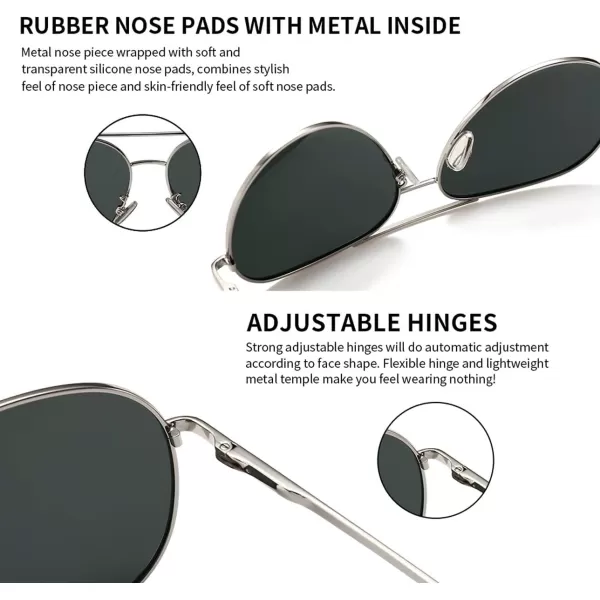 SUNGAIT Aviator Polarized Sunglasses UV400 Protection for Men Women Vintage Retro StyleSilver FrameNonmirrored Grey Lens  60
