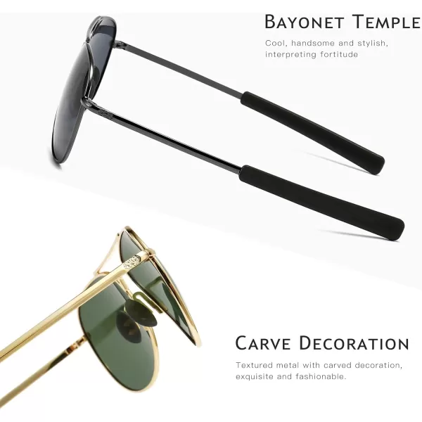 SUNGAIT Aviator Sunglasses For Men Polarized Military Style 100 UV400 Protection2 Pack Polarized GunmetalGraygoldGreen