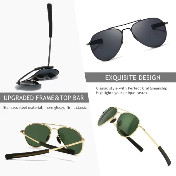 SUNGAIT Aviator Sunglasses For Men Polarized Military Style 100 UV400 Protection2 Pack Polarized GunmetalGraygoldGreen