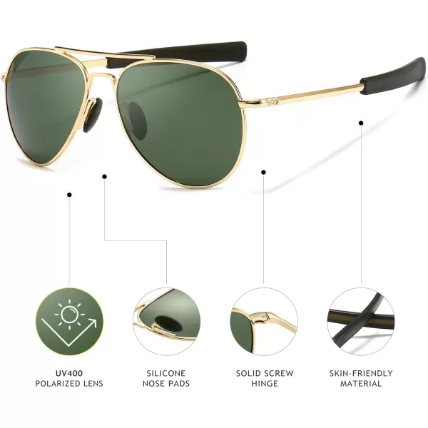 SUNGAIT Aviator Sunglasses For Men Polarized Military Style 100 UV400 Protection2 Pack Polarized GunmetalGraygoldGreen
