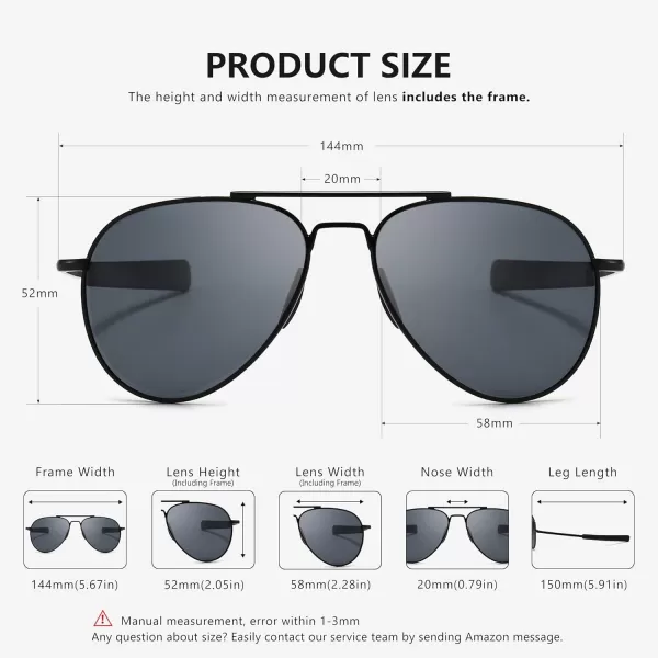 SUNGAIT Aviator Sunglasses For Men Polarized Military Style 100 UV400 ProtectionBlack FrameGray Lens