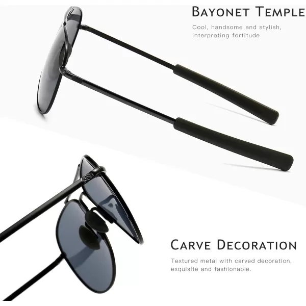 SUNGAIT Aviator Sunglasses For Men Polarized Military Style 100 UV400 ProtectionBlack FrameGray Lens