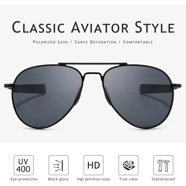 SUNGAIT Aviator Sunglasses For Men Polarized Military Style 100 UV400 ProtectionBlack FrameGray Lens