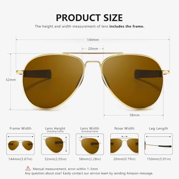 SUNGAIT Aviator Sunglasses For Men Polarized Military Style 100 UV400 ProtectionGold FrameBrown Lens