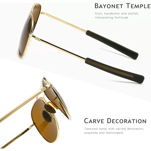 SUNGAIT Aviator Sunglasses For Men Polarized Military Style 100 UV400 ProtectionGold FrameBrown Lens