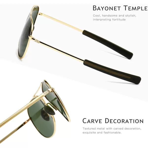 SUNGAIT Aviator Sunglasses For Men Polarized Military Style 100 UV400 ProtectionGold FrameGreen Lens