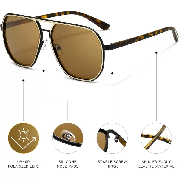 SUNGAIT Aviator Sunglasses for Men and Women Polarized Trendy Square Sun Glasses Retro Pilot Shades UV Protection2024 Amber FrameGold RimBrown Lens