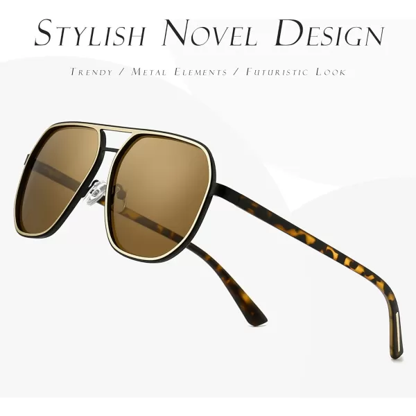SUNGAIT Aviator Sunglasses for Men and Women Polarized Trendy Square Sun Glasses Retro Pilot Shades UV Protection2024 Amber FrameGold RimBrown Lens