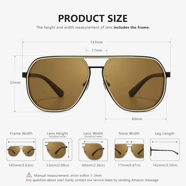 SUNGAIT Aviator Sunglasses for Men and Women Polarized Trendy Square Sun Glasses Retro Pilot Shades UV Protection2024 Amber FrameGold RimBrown Lens