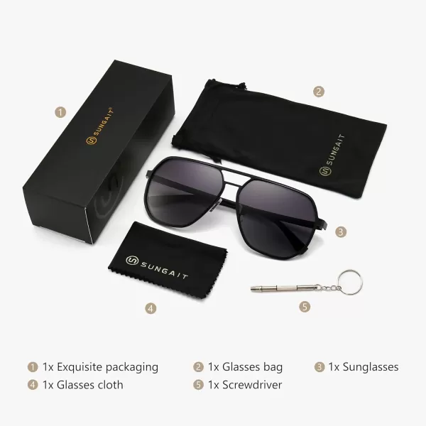SUNGAIT Aviator Sunglasses for Men and Women Polarized Trendy Square Sun Glasses Retro Pilot Shades UV Protection2024 Black FrameBlack RimGradient Grey Lens