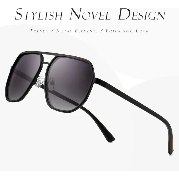 SUNGAIT Aviator Sunglasses for Men and Women Polarized Trendy Square Sun Glasses Retro Pilot Shades UV Protection2024 Black FrameBlack RimGradient Grey Lens