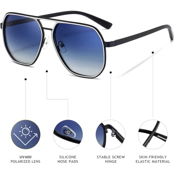 SUNGAIT Aviator Sunglasses for Men and Women Polarized Trendy Square Sun Glasses Retro Pilot Shades UV Protection2024 Black FrameSilver RimDark Blue Gradient Lens