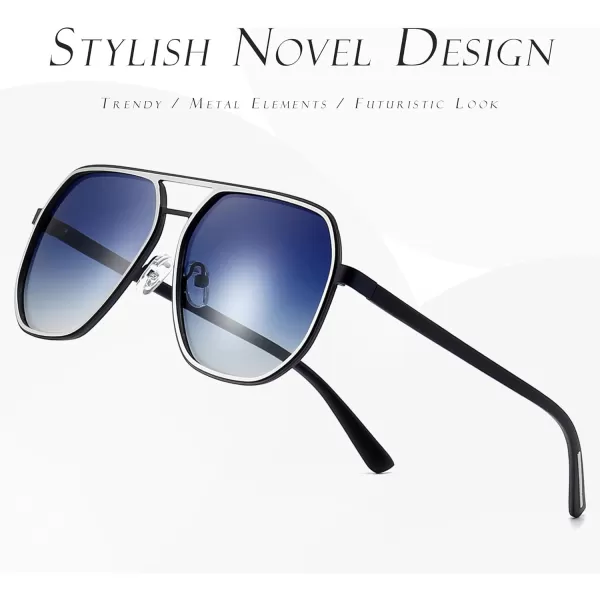 SUNGAIT Aviator Sunglasses for Men and Women Polarized Trendy Square Sun Glasses Retro Pilot Shades UV Protection2024 Black FrameSilver RimDark Blue Gradient Lens