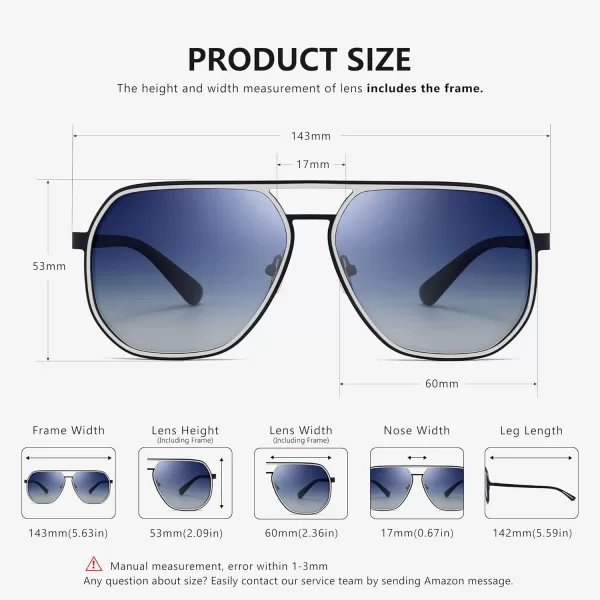 SUNGAIT Aviator Sunglasses for Men and Women Polarized Trendy Square Sun Glasses Retro Pilot Shades UV Protection2024 Black FrameSilver RimDark Blue Gradient Lens