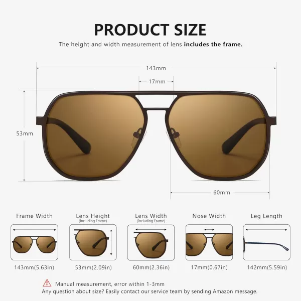 SUNGAIT Aviator Sunglasses for Men and Women Polarized Trendy Square Sun Glasses Retro Pilot Shades UV Protection2024 Matte Coffe FrameBrown Lens