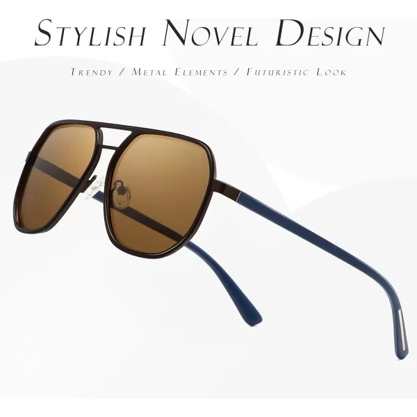 SUNGAIT Aviator Sunglasses for Men and Women Polarized Trendy Square Sun Glasses Retro Pilot Shades UV Protection2024 Matte Coffe FrameBrown Lens