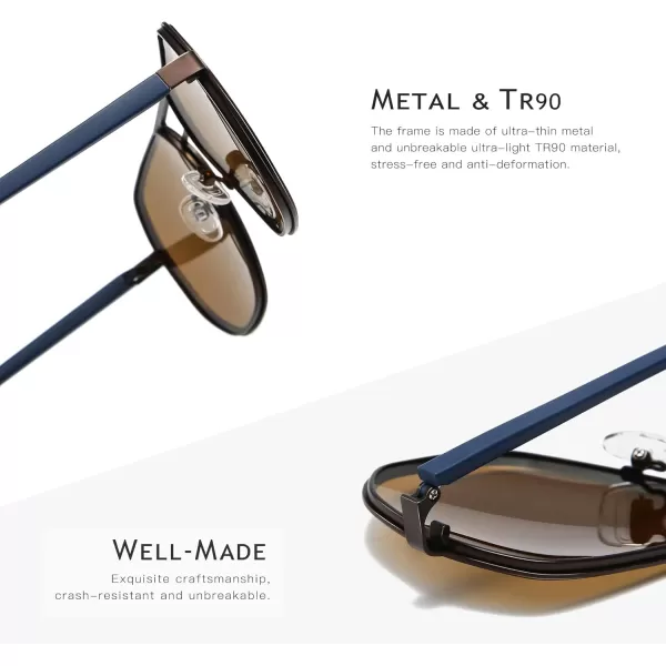 SUNGAIT Aviator Sunglasses for Men and Women Polarized Trendy Square Sun Glasses Retro Pilot Shades UV Protection2024 Matte Coffe FrameBrown Lens