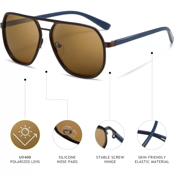 SUNGAIT Aviator Sunglasses for Men and Women Polarized Trendy Square Sun Glasses Retro Pilot Shades UV Protection2024 Matte Coffe FrameBrown Lens