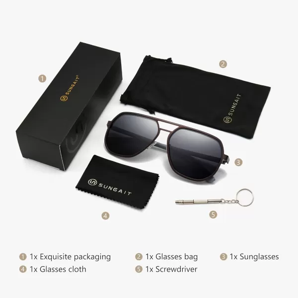 SUNGAIT Aviator Sunglasses for Men and Women Polarized Trendy Square Sun Glasses Retro Pilot Shades UV Protection2024 Matte Coffe FrameGray Lens