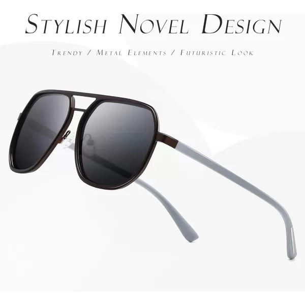 SUNGAIT Aviator Sunglasses for Men and Women Polarized Trendy Square Sun Glasses Retro Pilot Shades UV Protection2024 Matte Coffe FrameGray Lens