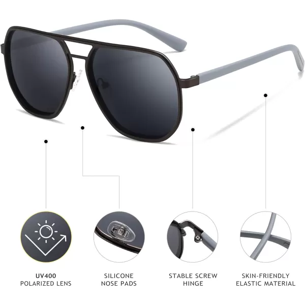 SUNGAIT Aviator Sunglasses for Men and Women Polarized Trendy Square Sun Glasses Retro Pilot Shades UV Protection2024 Matte Coffe FrameGray Lens