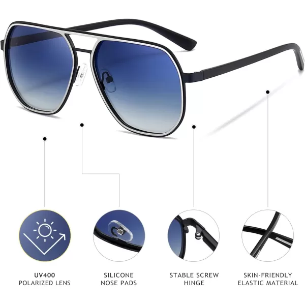 SUNGAIT Aviator Sunglasses for Men and Women Polarized Trendy Square Sun Glasses Retro Pilot Shades UV ProtectionBlackGradient Gray  SilverBlue