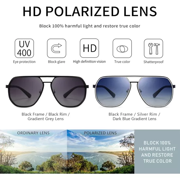SUNGAIT Aviator Sunglasses for Men and Women Polarized Trendy Square Sun Glasses Retro Pilot Shades UV ProtectionBlackGradient Gray  SilverBlue