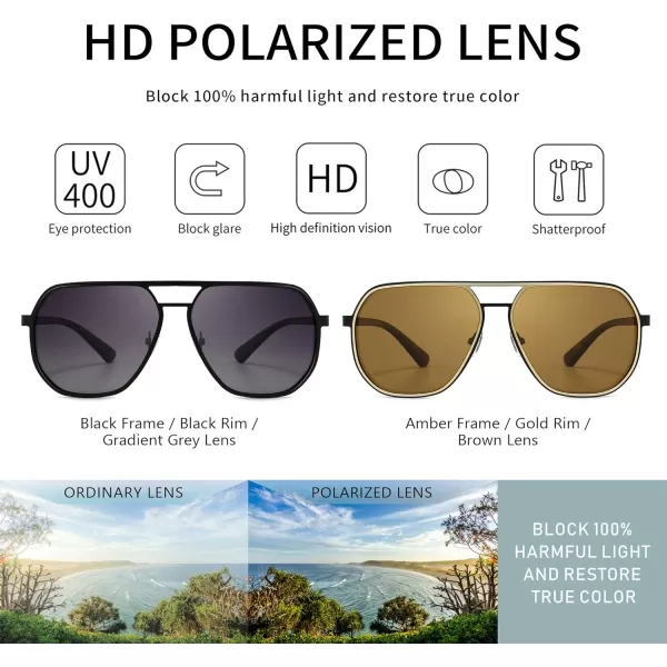 SUNGAIT Aviator Sunglasses for Men and Women Polarized Trendy Square Sun Glasses Retro Pilot Shades UV ProtectionBlackGradient Grey  AmberBrown