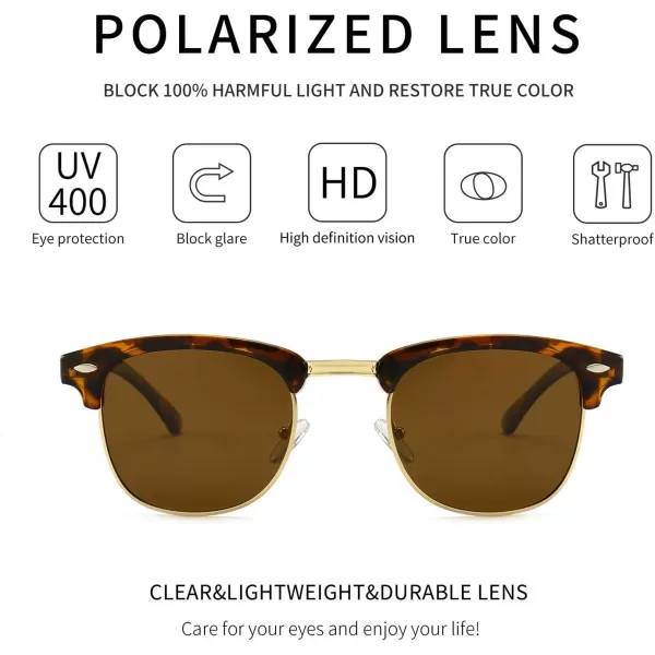 SUNGAIT Classic Half Frame Retro Sunglasses with Polarized LensAmber Plastic FrameBrown Lens
