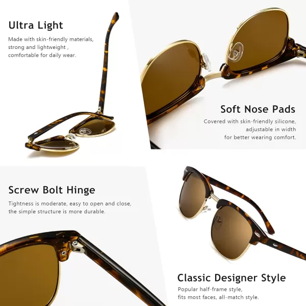 SUNGAIT Classic Half Frame Retro Sunglasses with Polarized LensAmber Plastic FrameBrown Lens