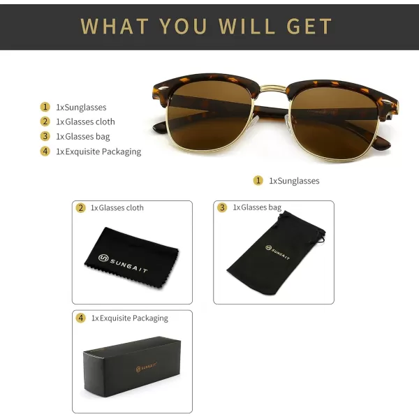 SUNGAIT Classic Half Frame Retro Sunglasses with Polarized LensAmber Plastic FrameBrown Lens