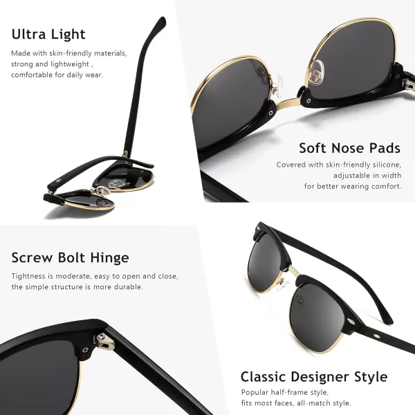 SUNGAIT Classic Half Frame Retro Sunglasses with Polarized LensBlack Framematte FinishPolarized Grey Lens